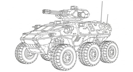 Detailed Sketch of an Armored Military Vehicle with a Turret. © Ceng