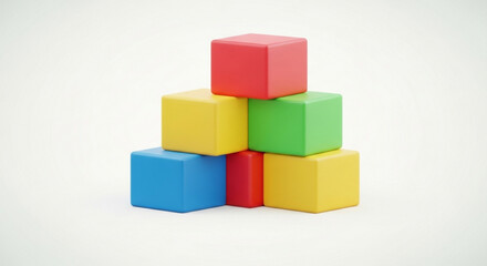 Obraz premium Colorful stack of toy blocks on white background educational playset for kids with red green blue and yellow cubes