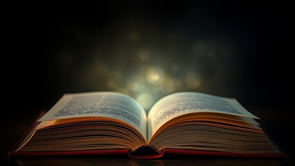 Obraz premium Open hardcover book with glowing light effect symbolizing knowledge