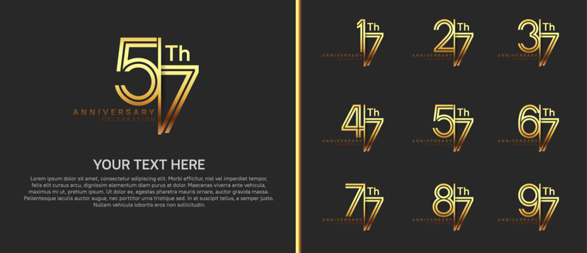 anniversary logo set with split style. gold color on black background for celebration moment