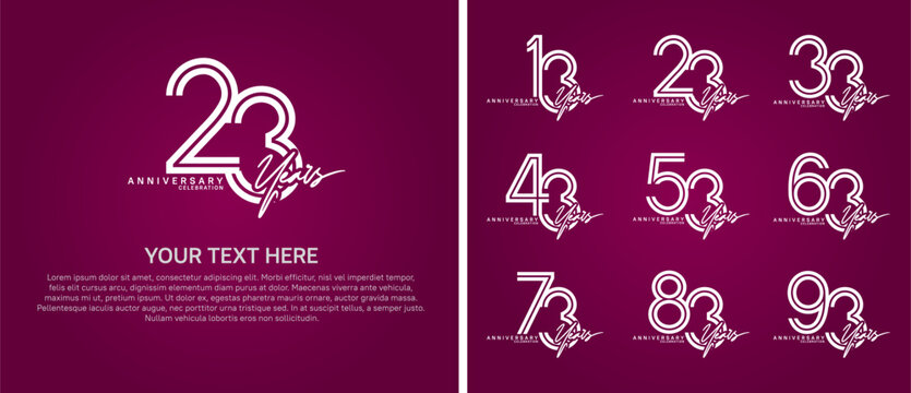 anniversary logo set with handwriting. white color on purple background for celebration moment