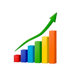 Colorful bar graph with upward green arrow indicating growth isolated on transparent background