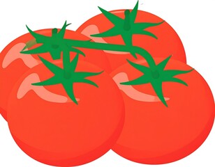 A vibrant digital illustration showcases a cluster of ripe, round, red fruits with green stems, arranged on a white backdrop