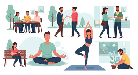 Fototapeta premium Diverse people enjoying healthy lifestyle activities, community, and relaxation