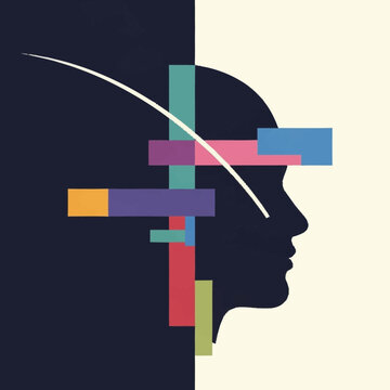 Human Head Silhouette with Colorful Blocks.