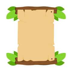 Wooden Sign Board with Green Leaves Illustration, Rustic Wood Sign Template with Nature Element