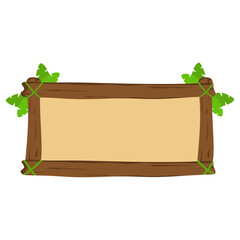 Wooden Sign Board with Green Leaves Illustration, Rustic Wood Sign Template with Nature Element