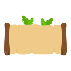 Wooden Sign Board with Green Leaves Illustration, Rustic Wood Sign Template with Nature Element