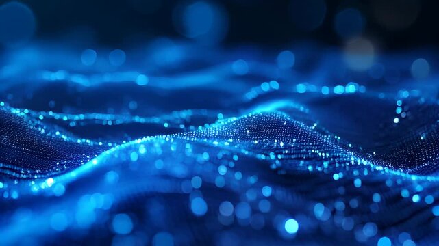 abstract digital big data wave background with glowing blue particles and fiber optic lines