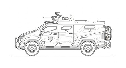 Armored Military Vehicle Sketch with Weapon Mount. © Ahmadhadik