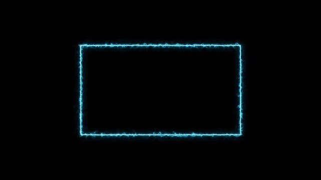 Blue electric energy frame glowing on black background with lightning motion effect loop