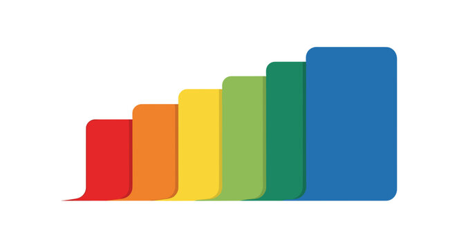 Colorful tab dividers arranged in ascending order of size, isolated on a clean white background, showcasing a vibrant rainbow gradient
