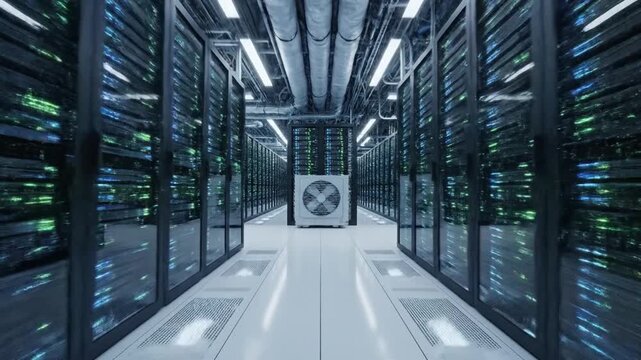 Data Center Server Room Corridor with Cooling System.