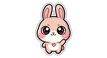 Obraz premium Cute Bunny Rabbit Illustration with Big Eyes and Pink Heart, Kawaii Style