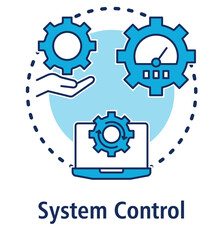 Obraz premium System Control blue concept icon with Settings, Optimization, System Update.