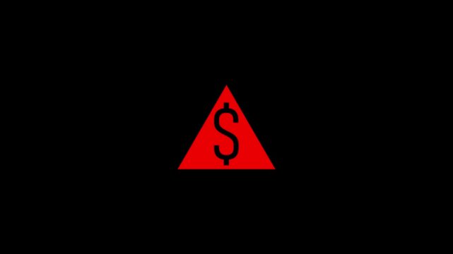A stark minimalist image depicts a bright red warning sign in the shape of an equilateral triangle with a dollar symbol inside
