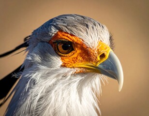 Close-up of a striking bird with piercing amber eyes