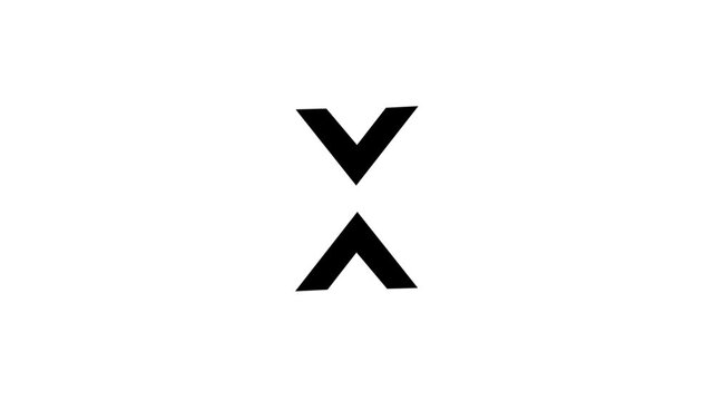 A stark minimalist image features a symmetrical black geometric design resembling an abstract x or intersecting chevrons on white high quality professional