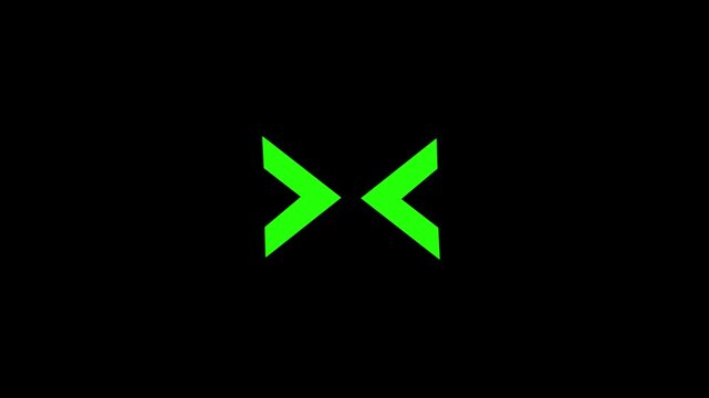 A striking minimalist graphic features a vibrant green angular chevron pointing to the right set against a solid black background high quality