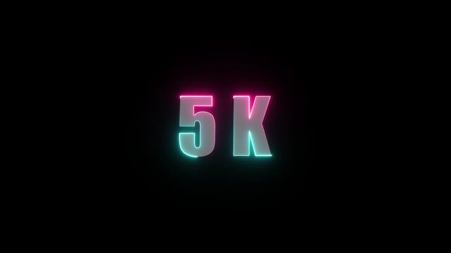 A vibrant neon style rendering displays the numerical value 5k against a completely black dark background showcasing bright illumination high quality professional detailed