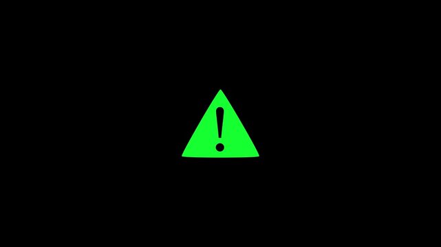 A vibrant green triangular warning sign with a central black exclamation point is prominently displayed against a stark black background high quality
