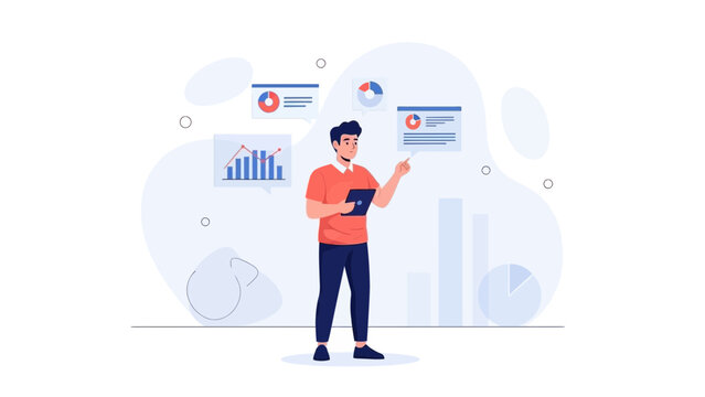 Man presenting data charts and graphs for business analysis