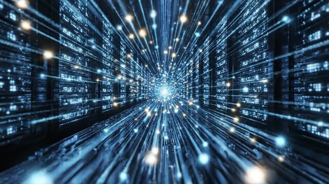 Futuristic Data Center with Blurred Motion.