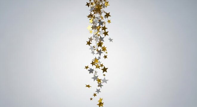 Golden stars falling from top to bottom in a vertical stream against a gray gradient background