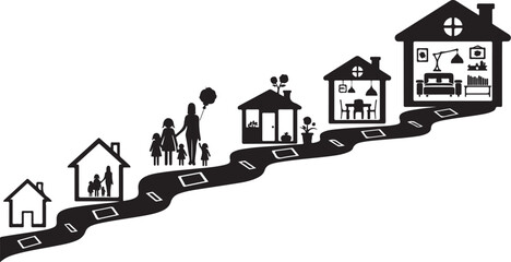 Naklejka premium Family Journey Through Life Stages and Home Ownership