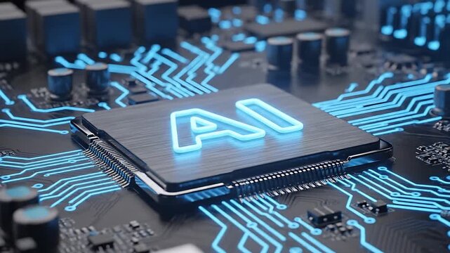 An Illuminated AI Symbol on a Computer Chip