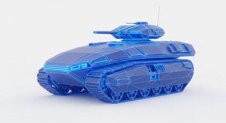 Blue futuristic tank model on white background. © Vita