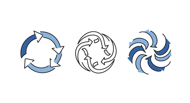 Abstract circular arrow diagrams for continuous process, cycle, and workflow concepts