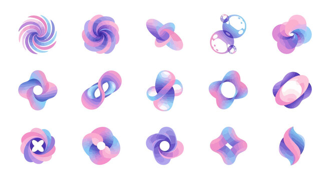 Abstract fluid gradient shapes set. Modern colorful organic elements for design and branding.
