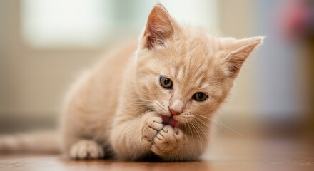 Obraz premium Adorable orange kitten playing on the floor