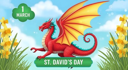 Obraz premium St david's day celebration with red dragon on march 1st wales