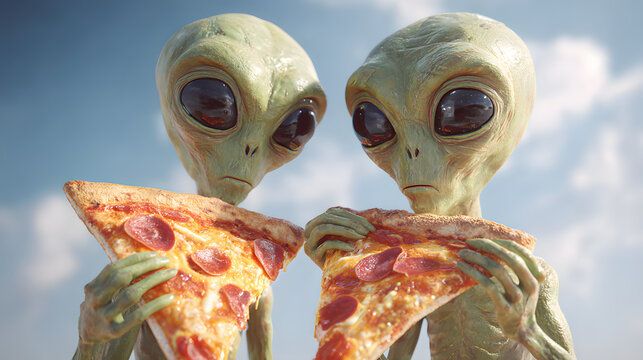 aliens eating pizza slices