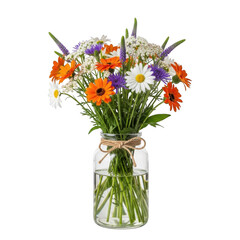 Naklejka premium A vibrant bouquet of fresh flowers in a clear glass vase isolated on transparent background