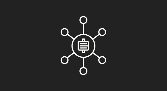 Centralized network hub with connecting nodes icon.