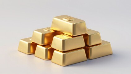 A pile of shiny golden bullion bars stacked in a pyramid shape wealth finance