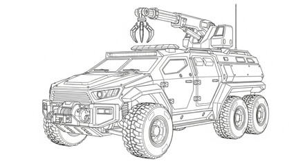 Military Armored Vehicle with Crane Arm Illustration. © Budi