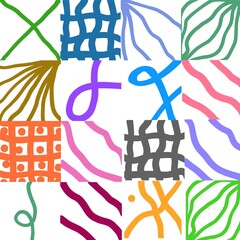doodle patterns background, colorful pencil lines abstracts gird, different dynamic lines 