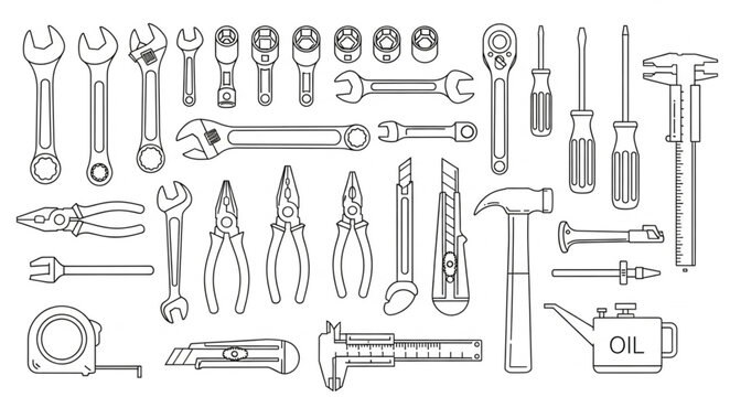 Collection of Hand Tools and Measuring Instruments Illustration.