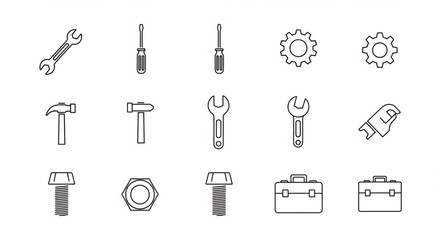Obraz premium Collection of hand-drawn tools and hardware icons.