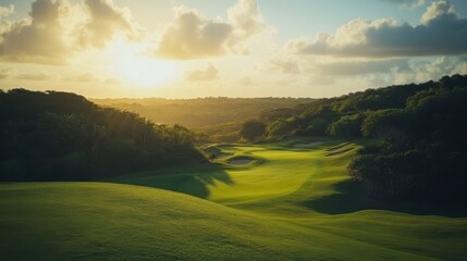 Lush Golf Course Landscape at Golden Hour