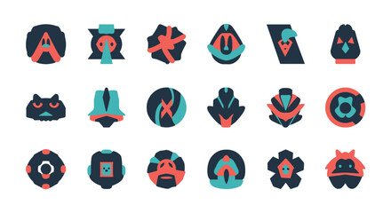 Fototapeta premium Abstract Geometric Colorful Shapes Collection: Modern Digital Icons and Symbols in Retro Pixel Art Style