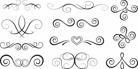 Collection of decorative swirls flourishes and ornamental designs in black