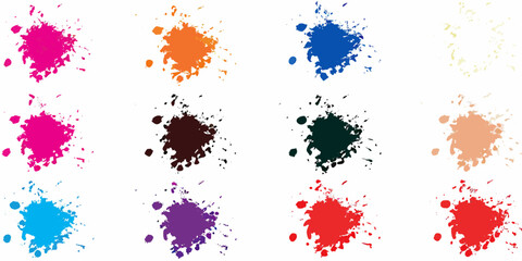 A collection of colorful paint splatters arranged in a grid pattern