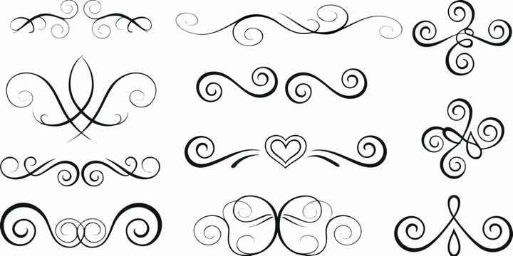 Collection of decorative swirls flourishes and ornamental designs in black