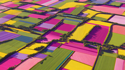 Fototapeta premium Aerial view of colorful agricultural fields