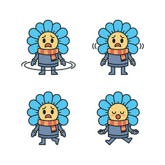 Fototapeta premium Cartoon character expressing different emotions with flower headband dancing